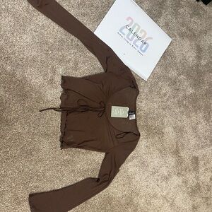 H&M Brown Tie-Front Long Sleeve Top small s sheer